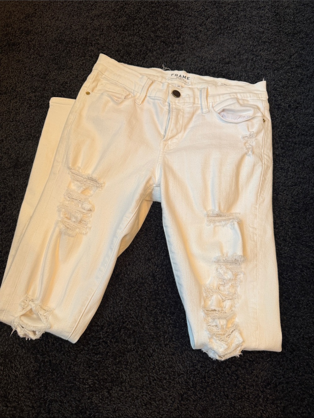 Frame Denim White Distressed Ankle Crop Jeans